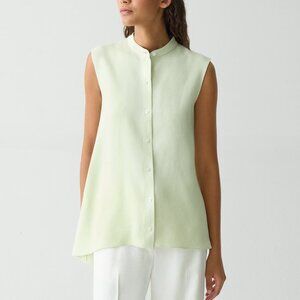 Theory Sleeveless Asymmetrical Shirt in Linen-Viscose Aloe, Size S, New with Tag